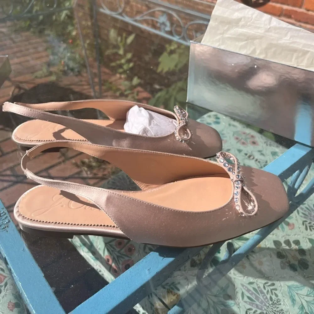J Crew Anya Slingback Flats with Crystal Bow NIB